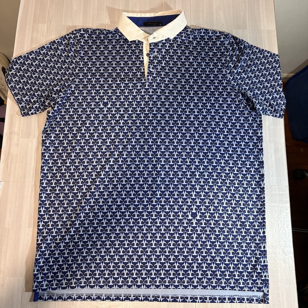Greyson Performance Golf Polo Shirt Mens XL Blue Raccoon All Over Print